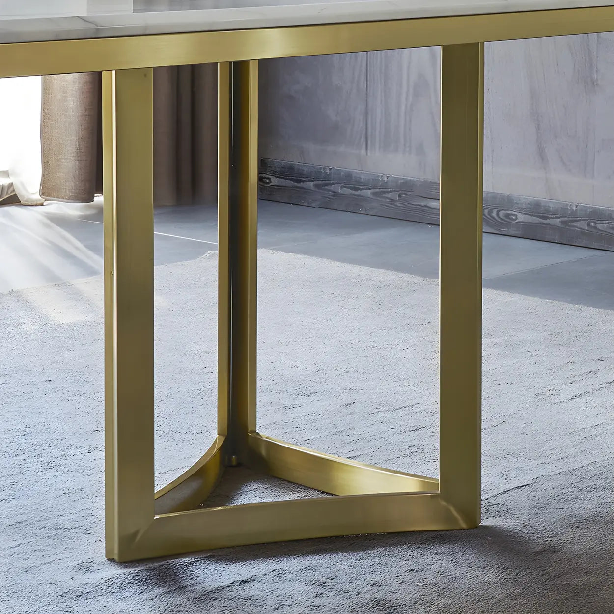 Modern Rectangular Gold-Frame White Dining Table — White / Table Only