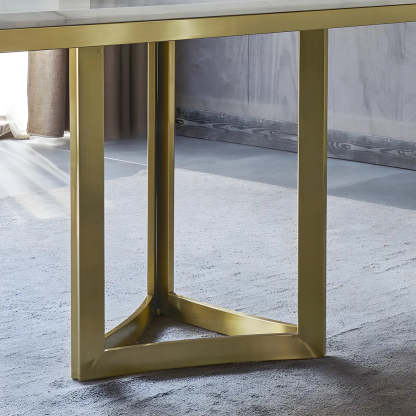 Modern Rectangular Gold-Frame White Dining Table — White / Table Only