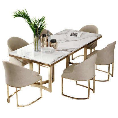 Modern Rectangular Gold-Frame White Dining Table
