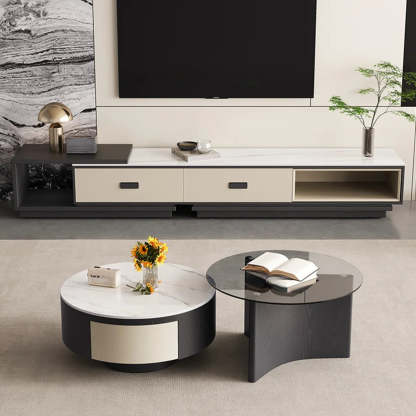 Modern Rectangular Marble Top TV Stand with Drawers