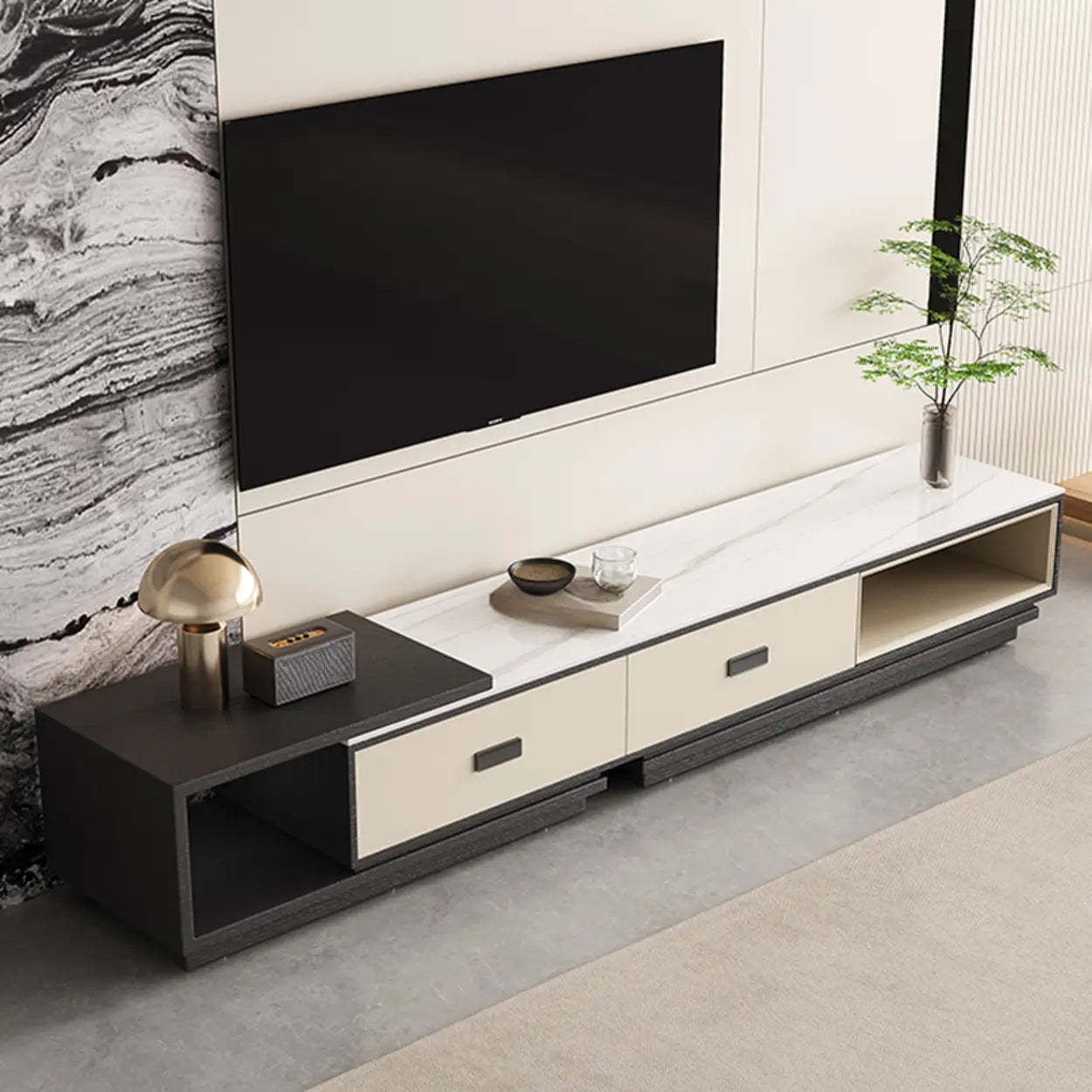 Modern Rectangular Marble Top TV Stand with Drawers