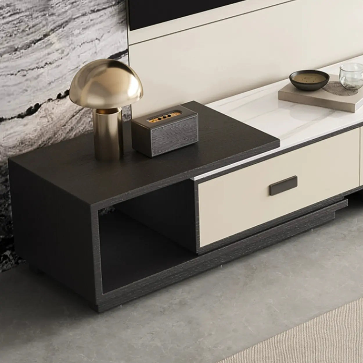 Modern Rectangular Marble Top TV Stand with Drawers