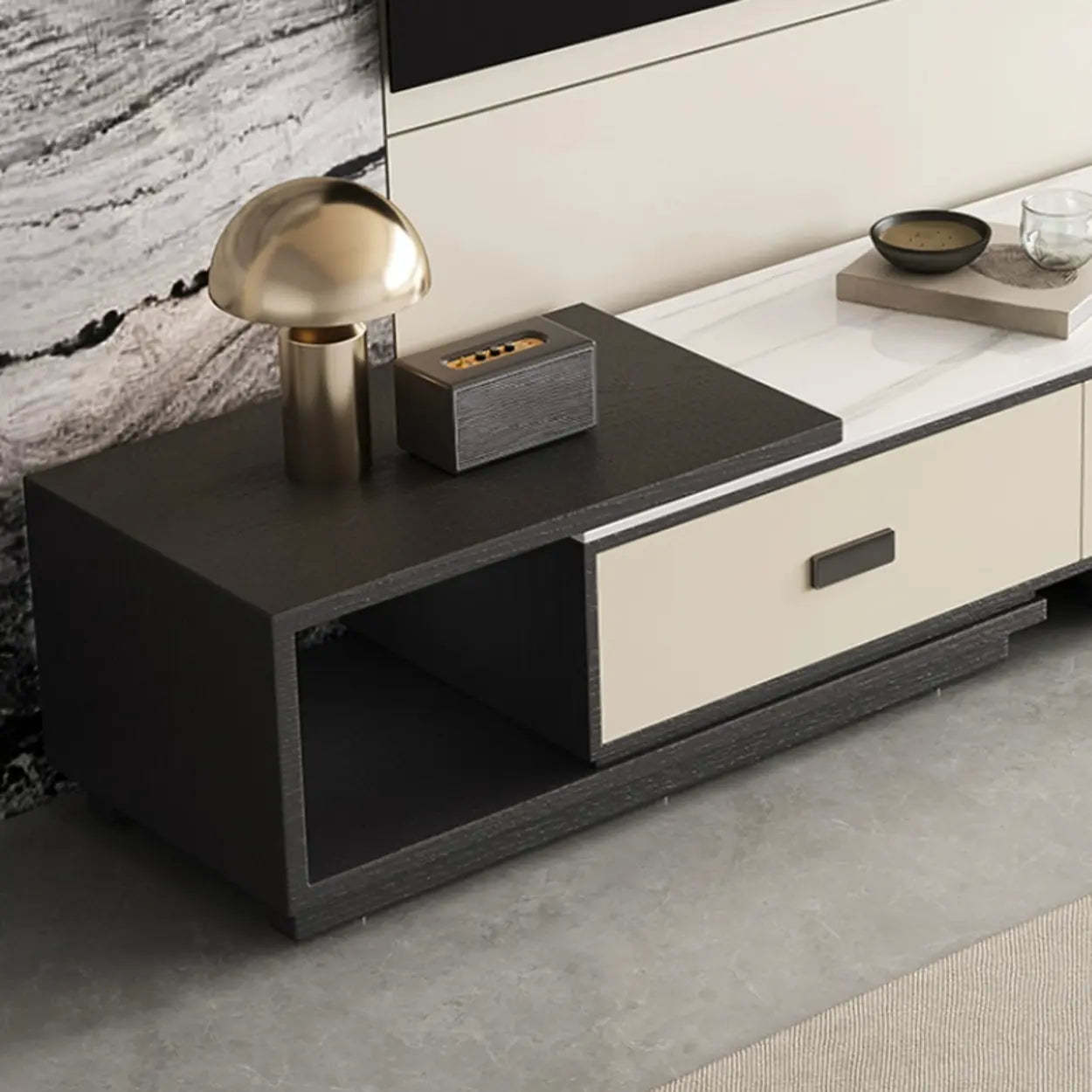 Modern Rectangular Marble Top TV Stand with Drawers