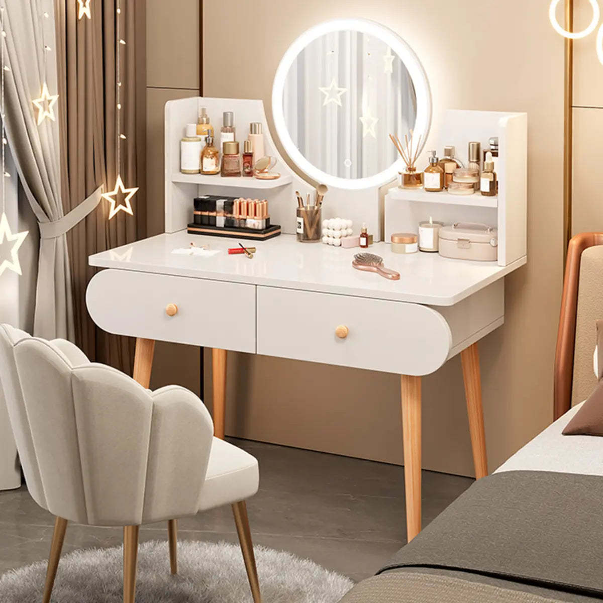 Modern Rectangle Mirror White Gray Vanity Set