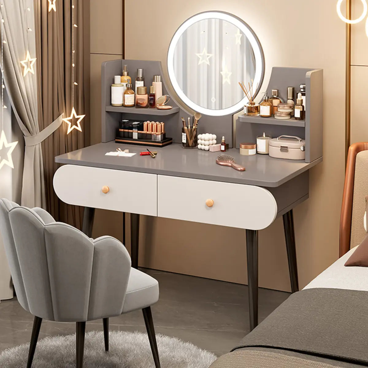 Modern Rectangle Mirror White Gray Vanity Set