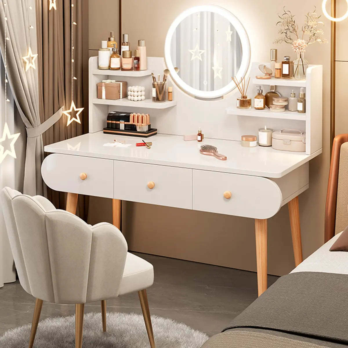 Modern Rectangle Mirror White Gray Vanity Set