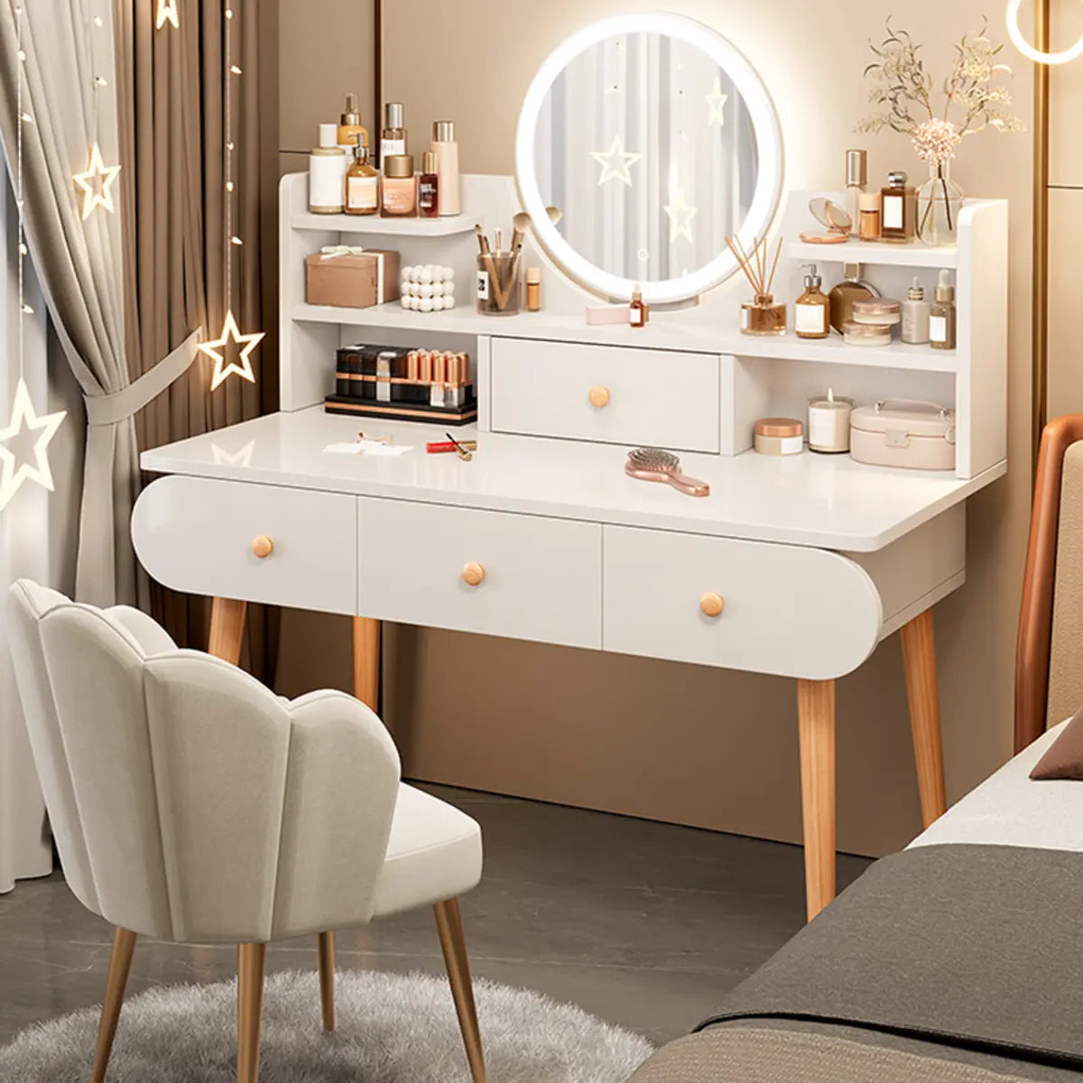 Modern Rectangle Mirror White Gray Vanity Set