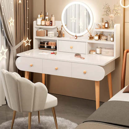 Modern Rectangle Mirror White Gray Vanity Set