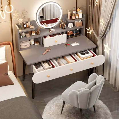 Modern Rectangle Mirror White Gray Vanity Set — Grey / 2 / Makeup Vanity & Mirror