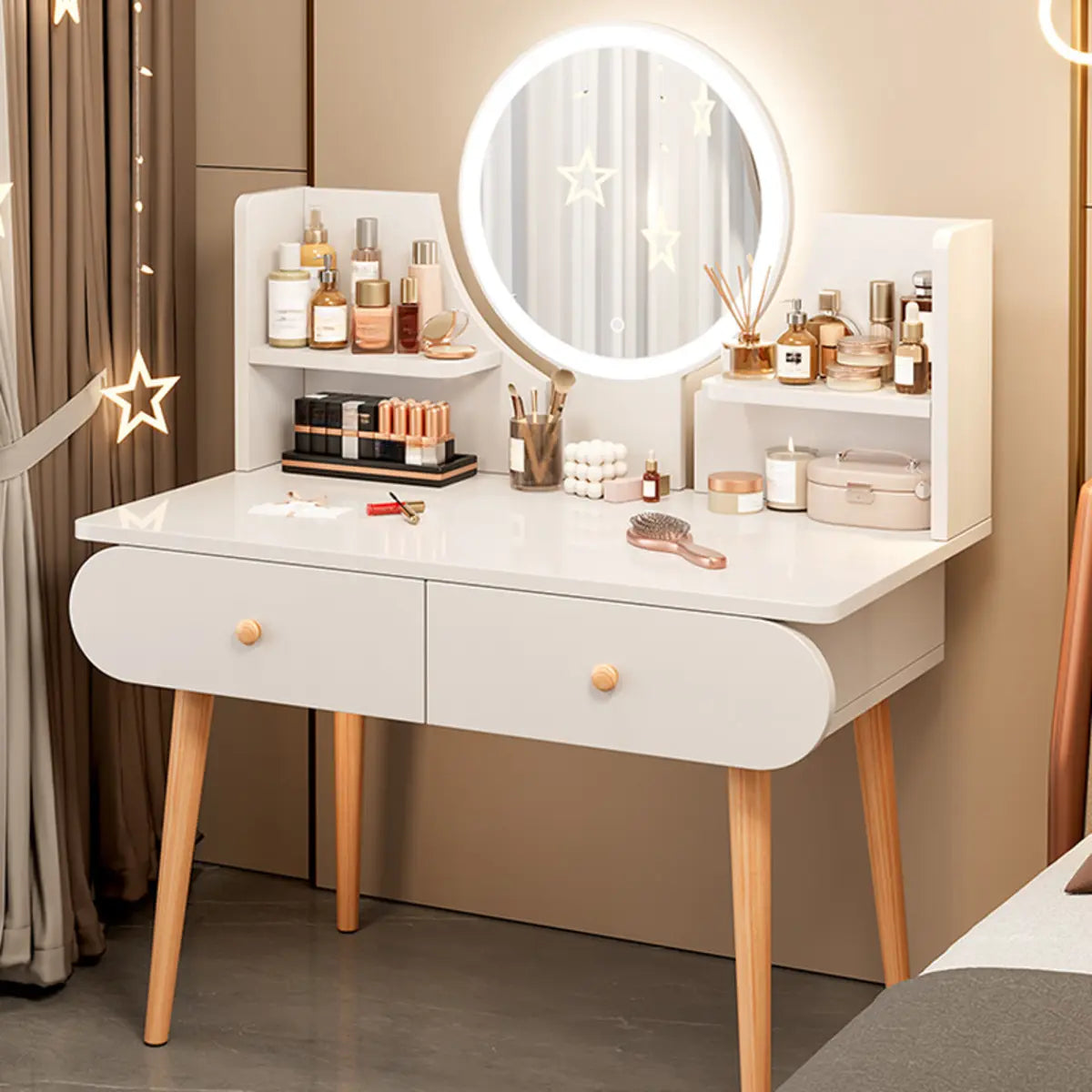 Modern Rectangle Mirror White Gray Vanity Set — Grey / 2 / Makeup Vanity & Stool & Mirror