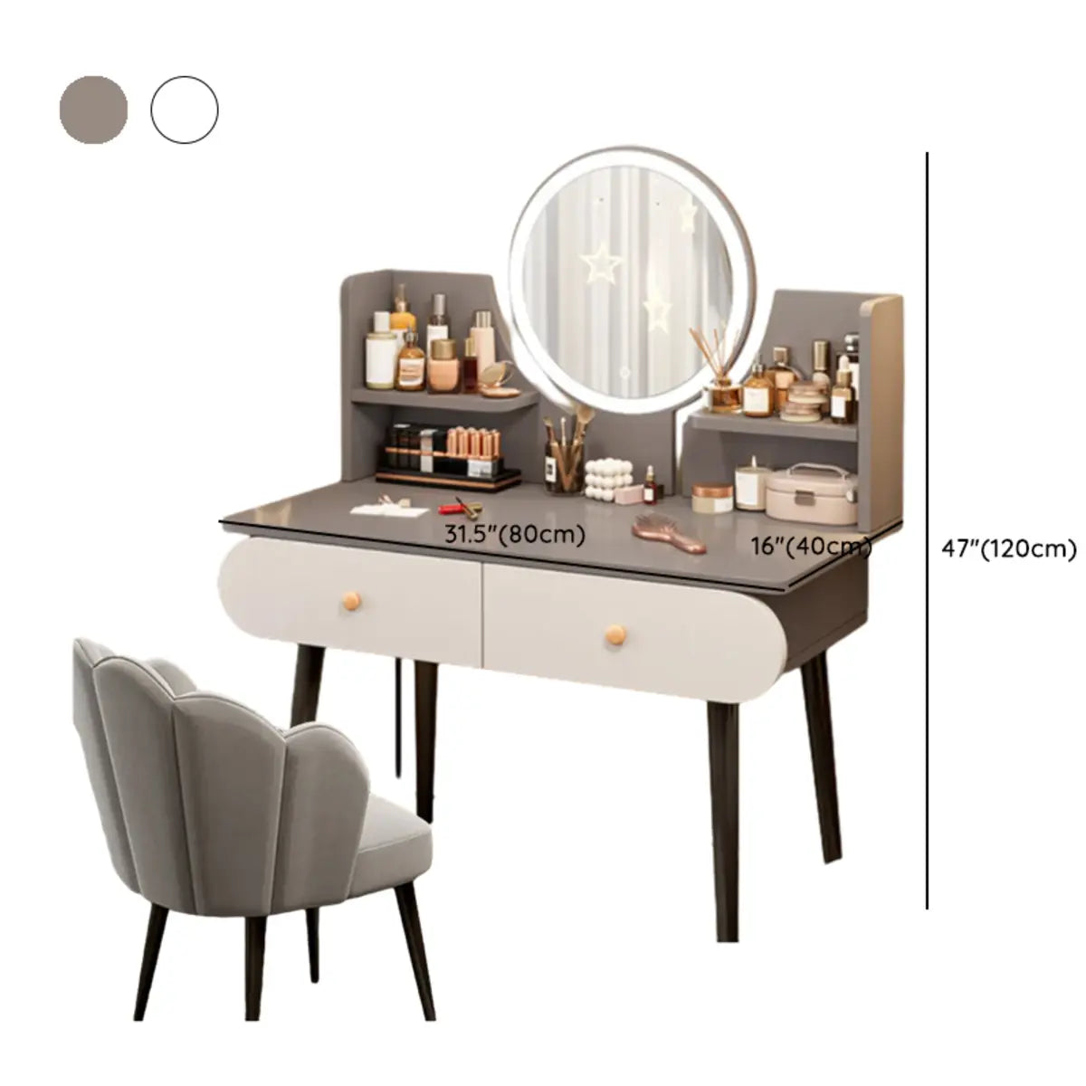 Modern Rectangle Mirror White Gray Vanity Set