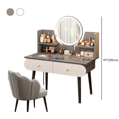 Modern Rectangle Mirror White Gray Vanity Set