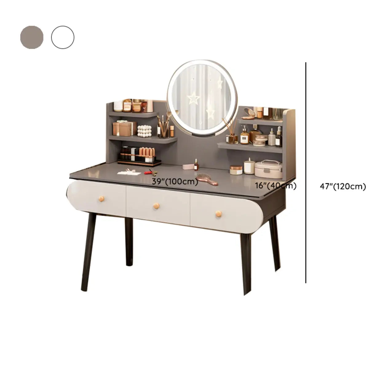 Modern Rectangle Mirror White Gray Vanity Set
