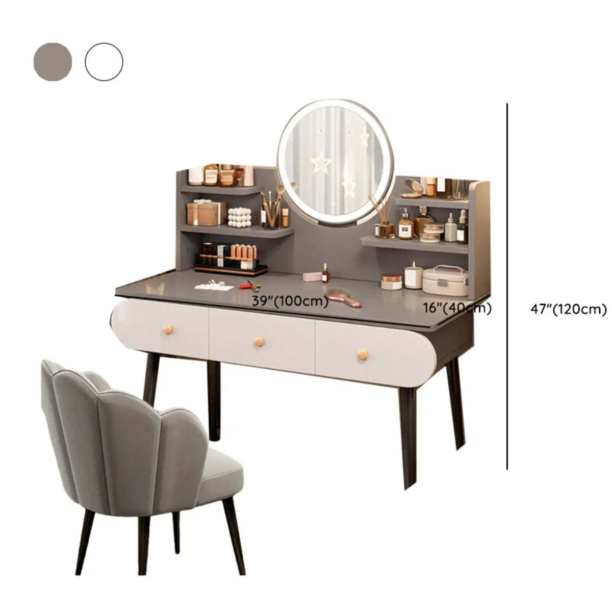 Modern Rectangle Mirror White Gray Vanity Set