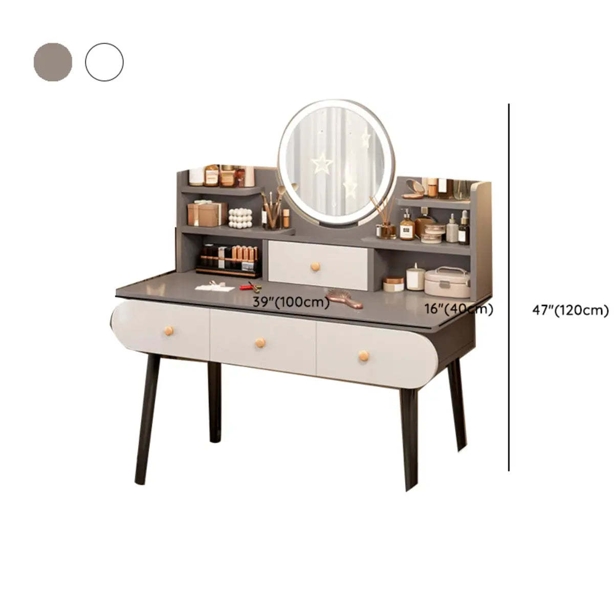 Modern Rectangle Mirror White Gray Vanity Set