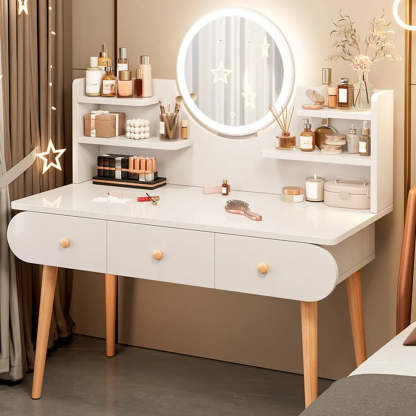 Modern Rectangle Mirror White Gray Vanity Set — Grey / 4 / Makeup Vanity & Stool & Mirror