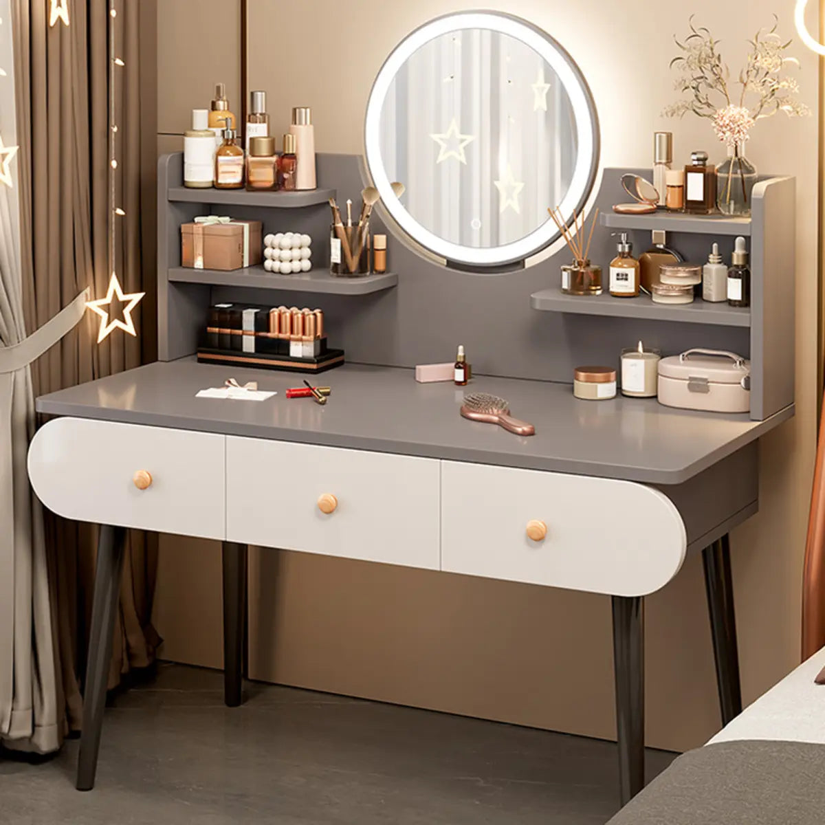 Modern Rectangle Mirror White Gray Vanity Set — White / 2 / Makeup Vanity & Mirror