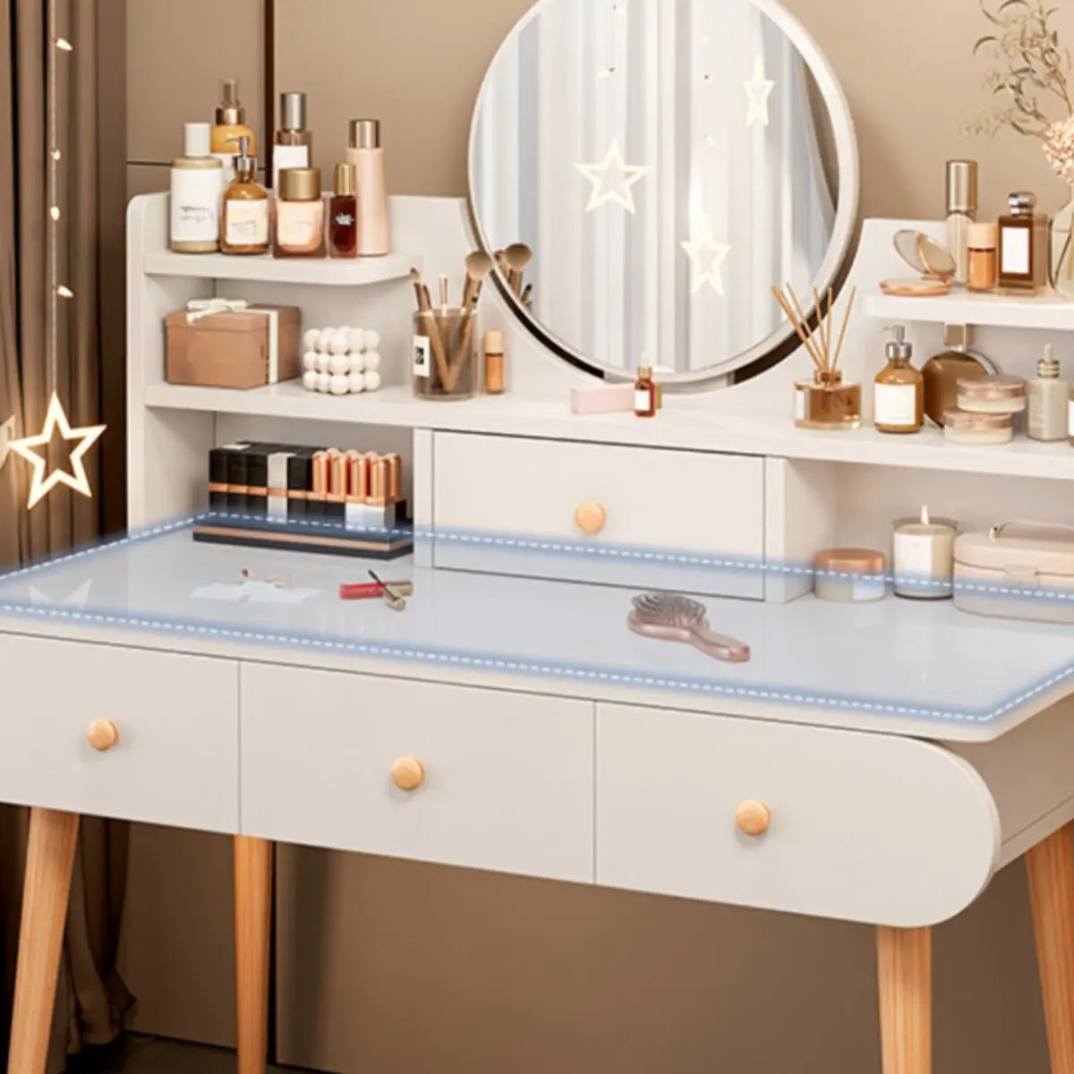 Modern Rectangle Mirror White Gray Vanity Set — White / 3 / Makeup Vanity & Mirror