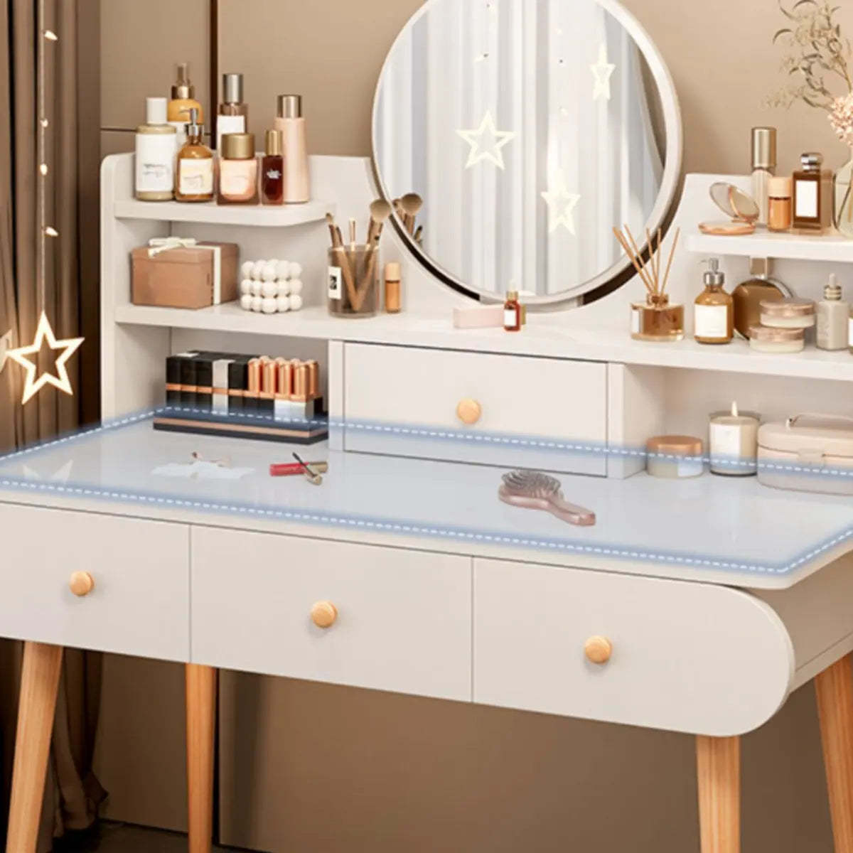 Modern Rectangle Mirror White Gray Vanity Set — White / 3 / Makeup Vanity & Mirror