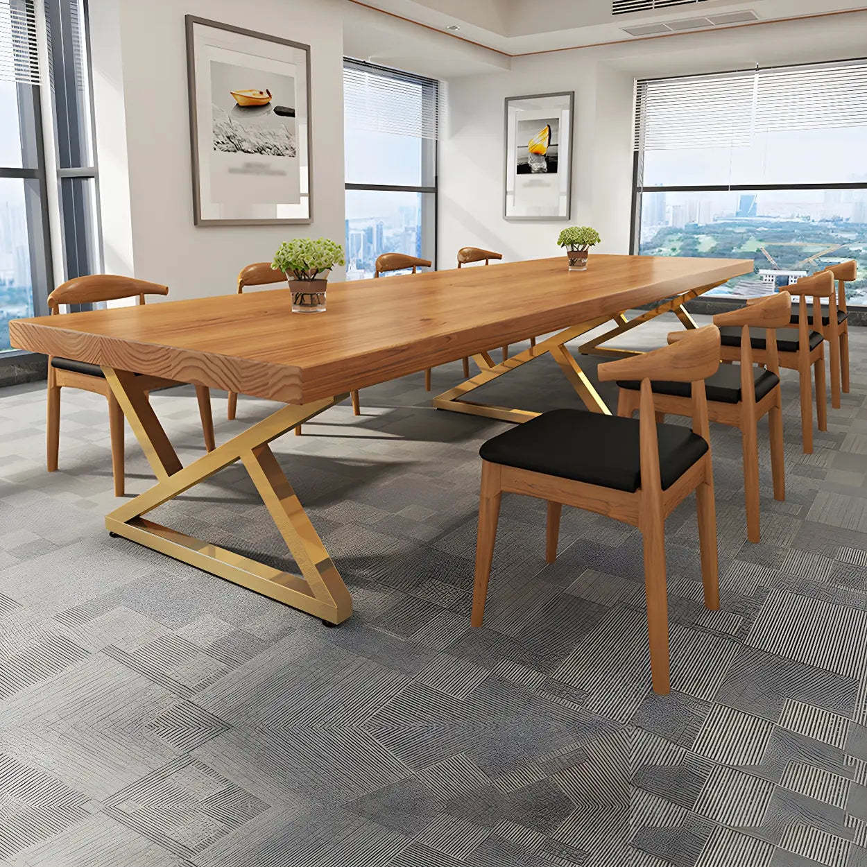 Modern Rectangular Natural Pine Dining Table — Brown / Table Only