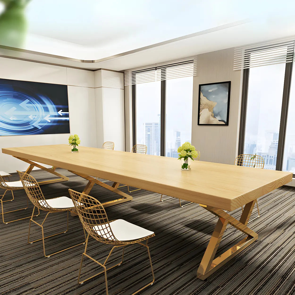 Modern Rectangular Natural Pine Dining Table — Brown / Table Only