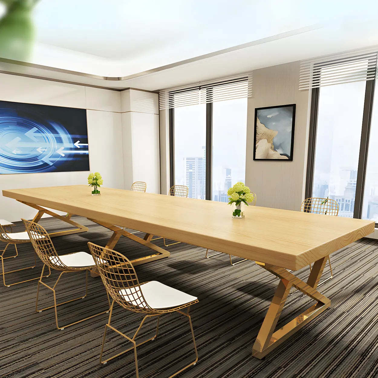 Modern Rectangular Natural Pine Dining Table — Brown / Table Only