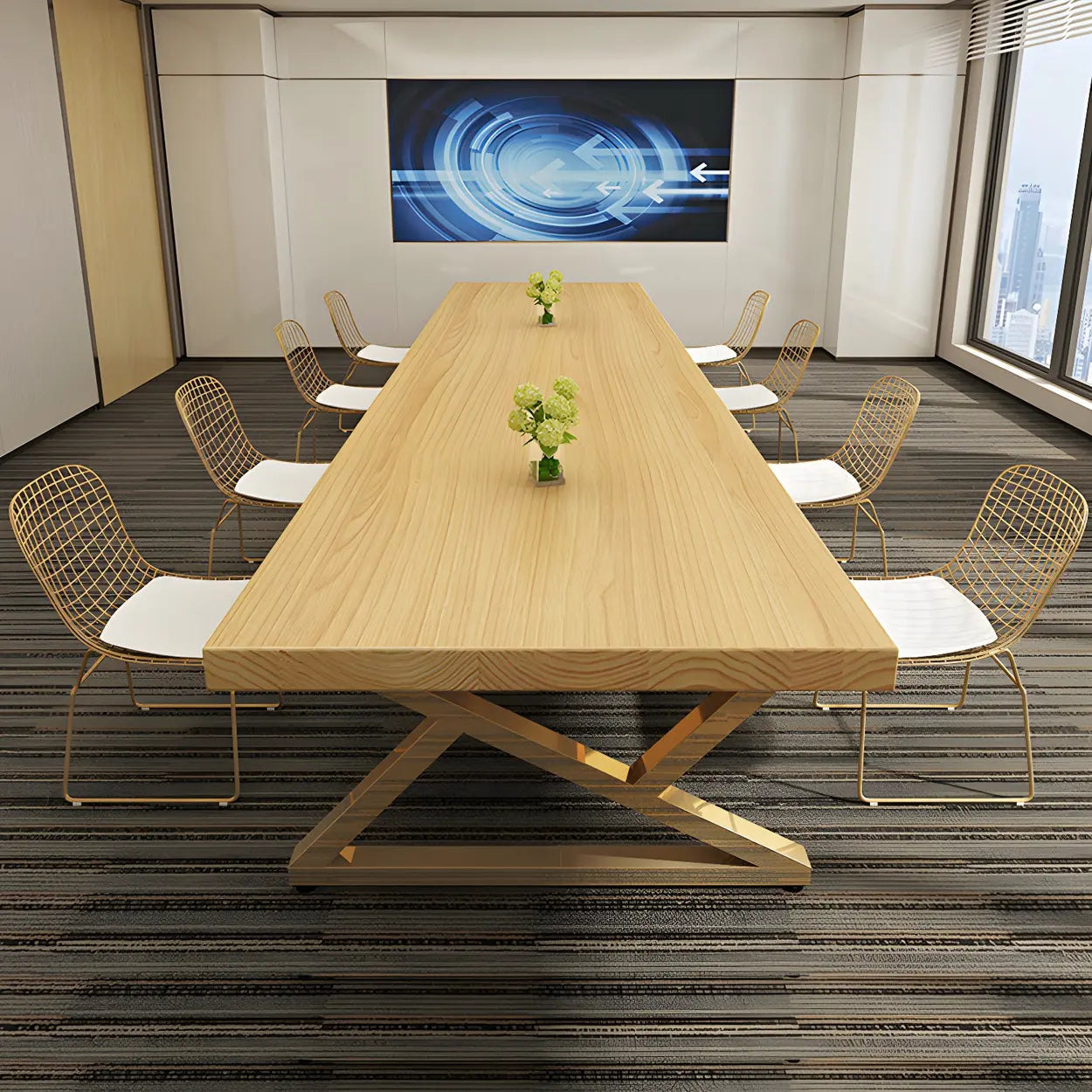 Modern Rectangular Natural Pine Dining Table — Brown / Table Only