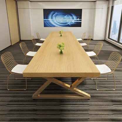 Modern Rectangular Natural Pine Dining Table — Brown / Table Only