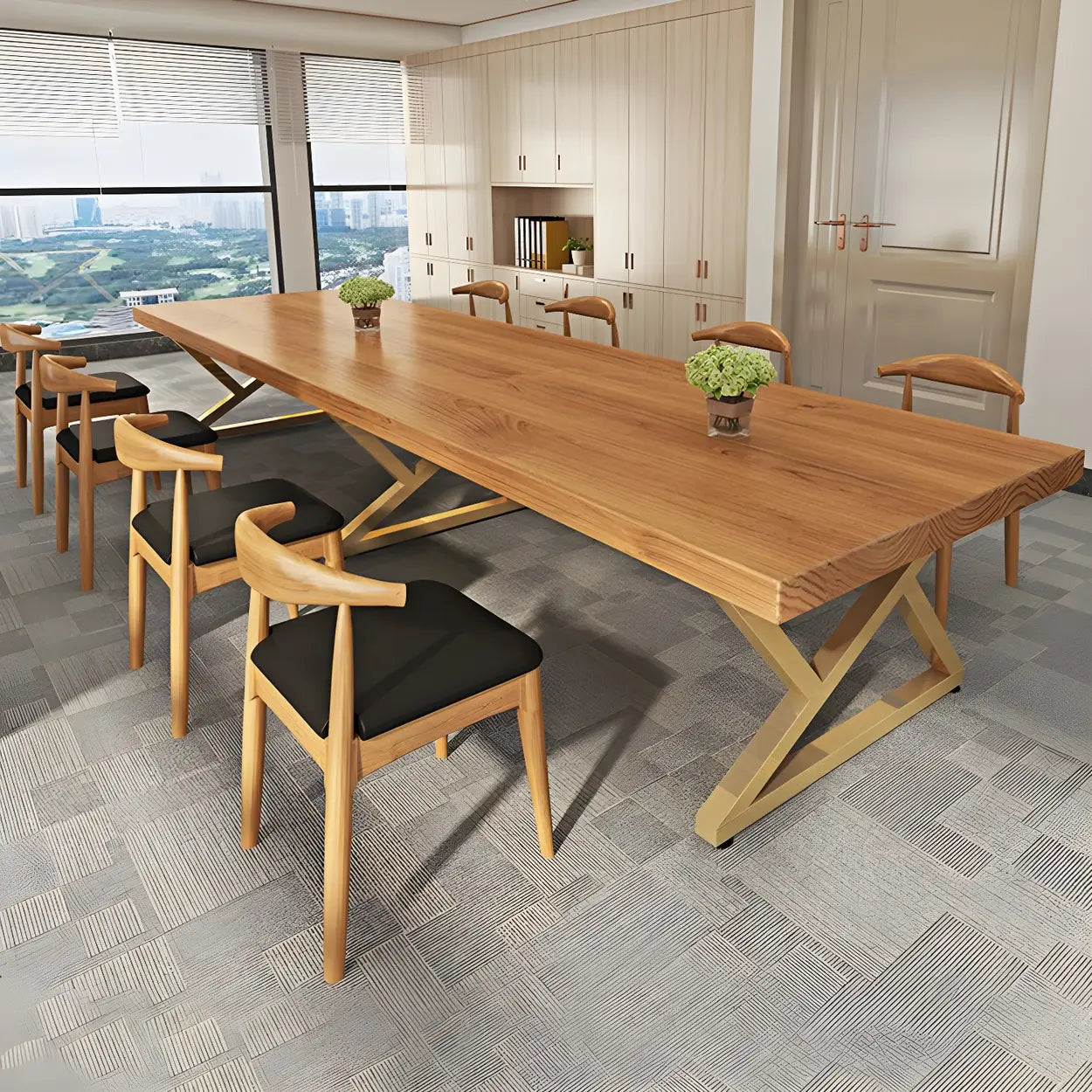 Modern Rectangular Natural Pine Dining Table — Brown / Table Only
