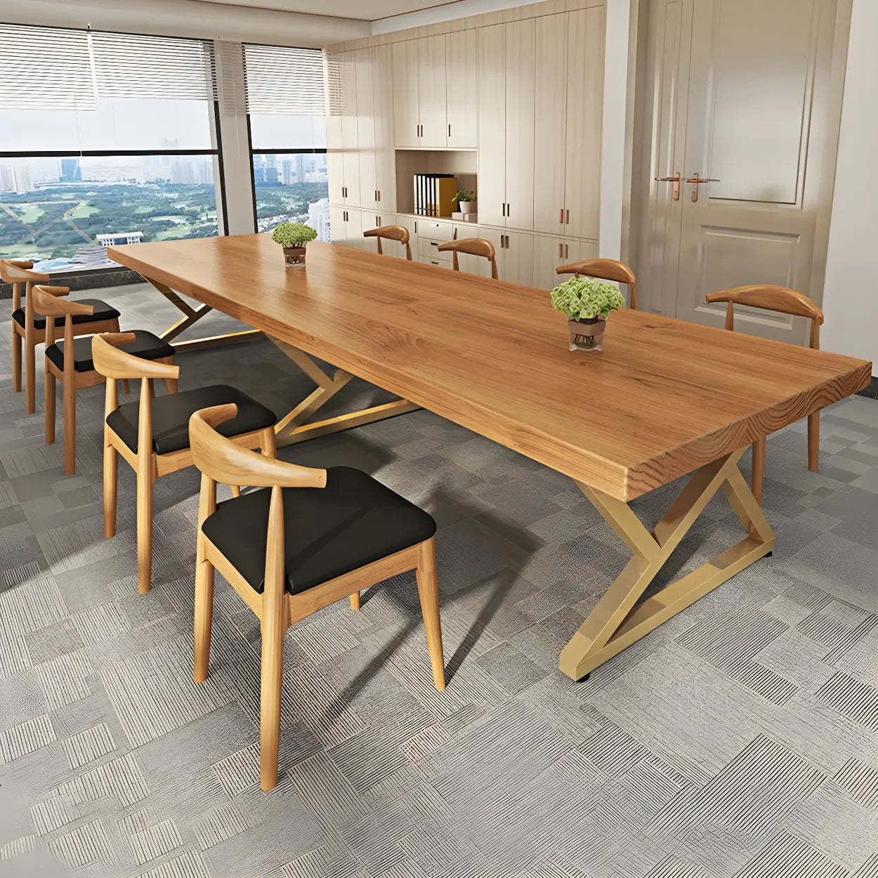 Modern Rectangular Natural Pine Dining Table — Brown / Table Only