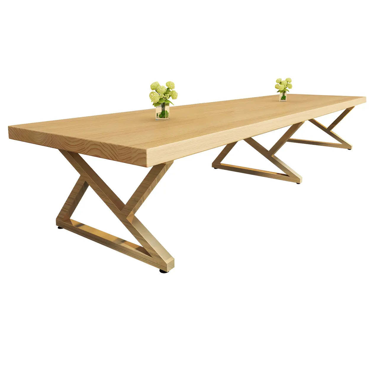 Modern Rectangular Natural Pine Dining Table — Brown / Table Only