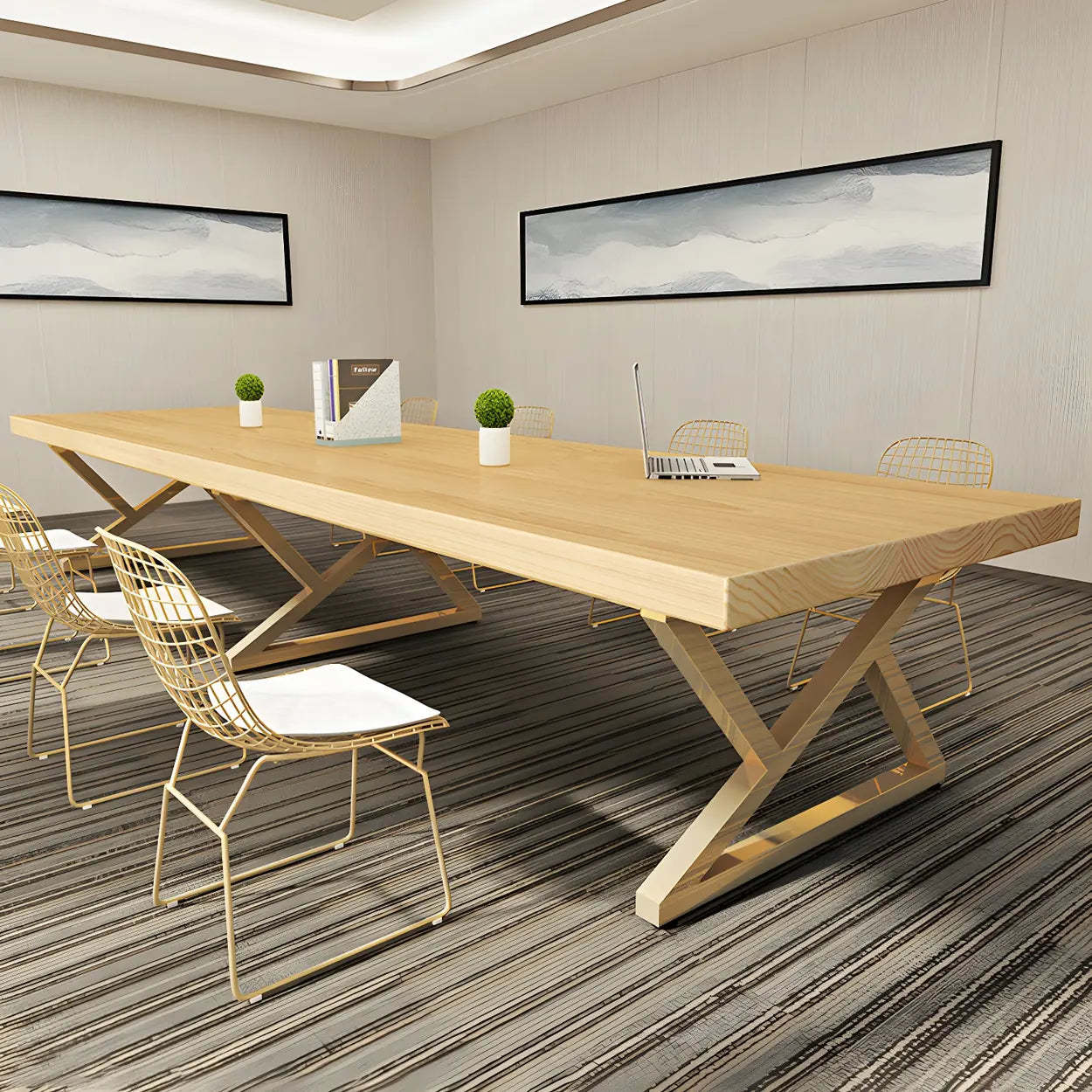 Modern Rectangular Natural Pine Dining Table — Brown / Table Only