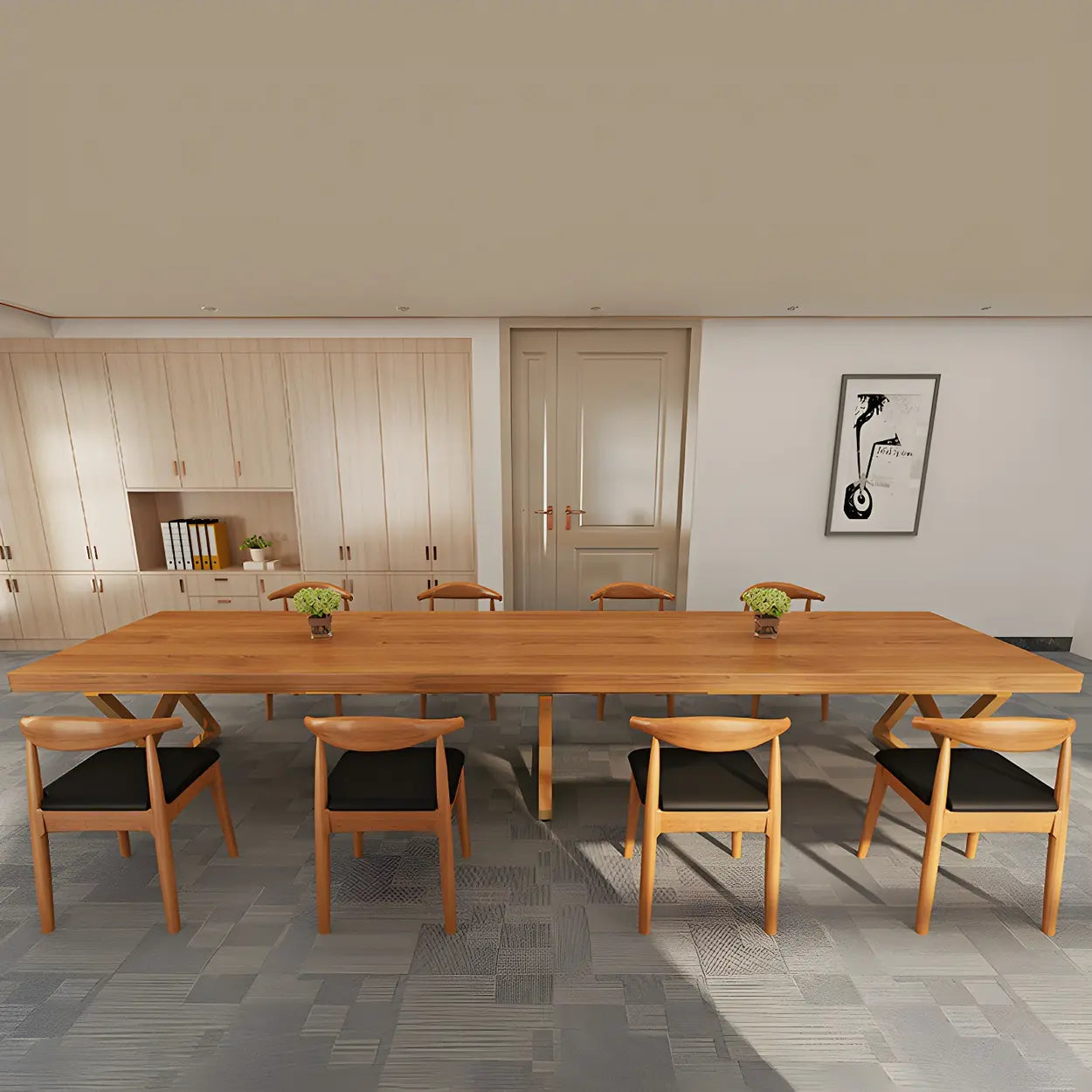 Modern Rectangular Natural Pine Dining Table — Brown / Table Only