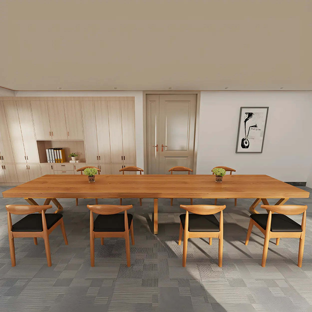 Modern Rectangular Natural Pine Dining Table — Brown / Table Only