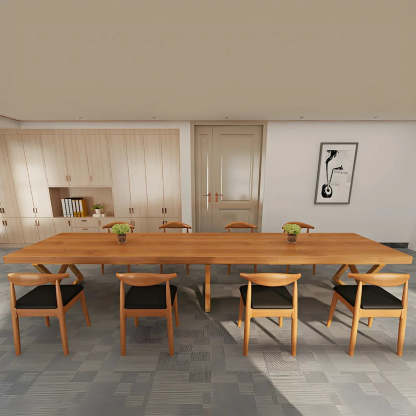 Modern Rectangular Natural Pine Dining Table — Brown / Table Only