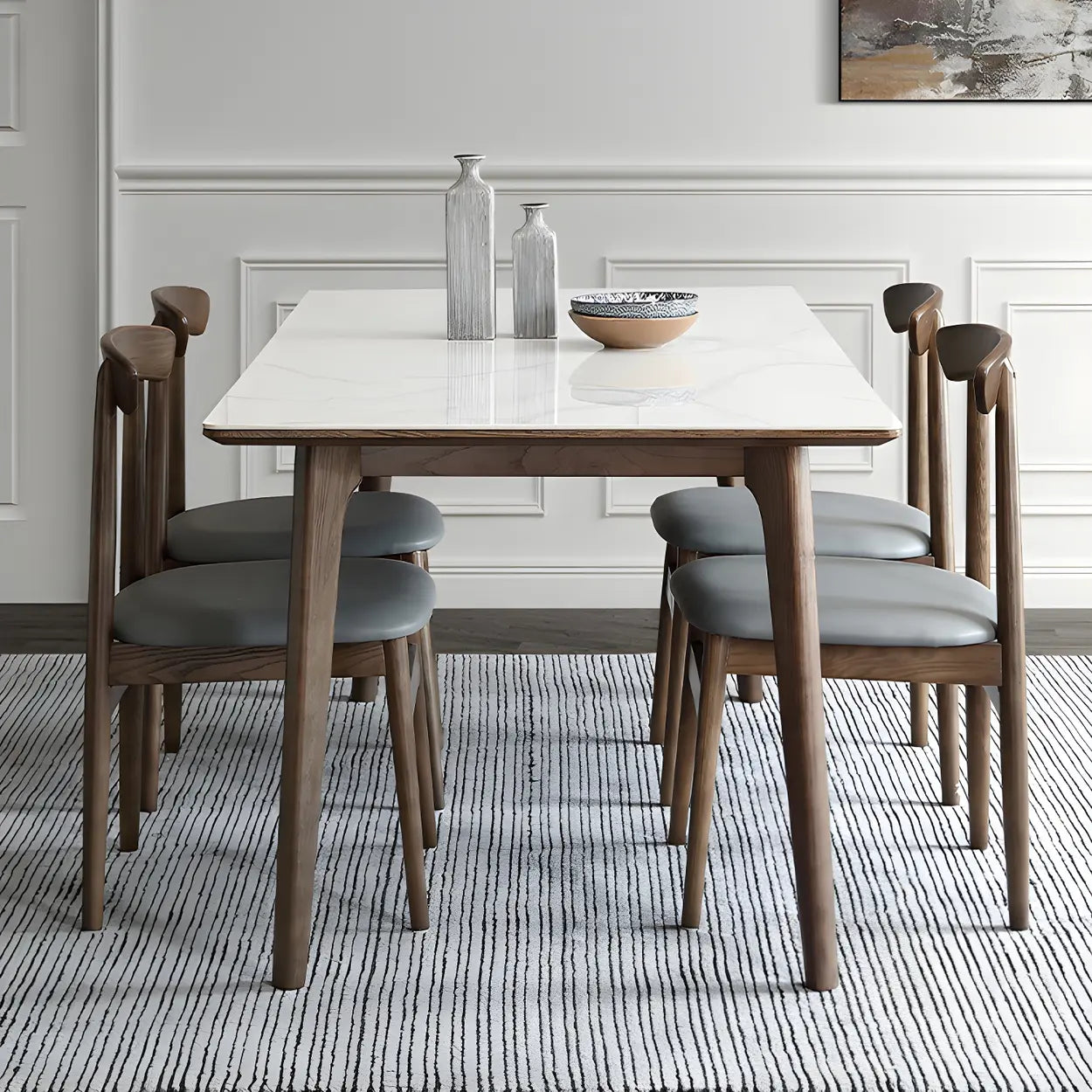 Modern Rectangular White Stone Dining Table