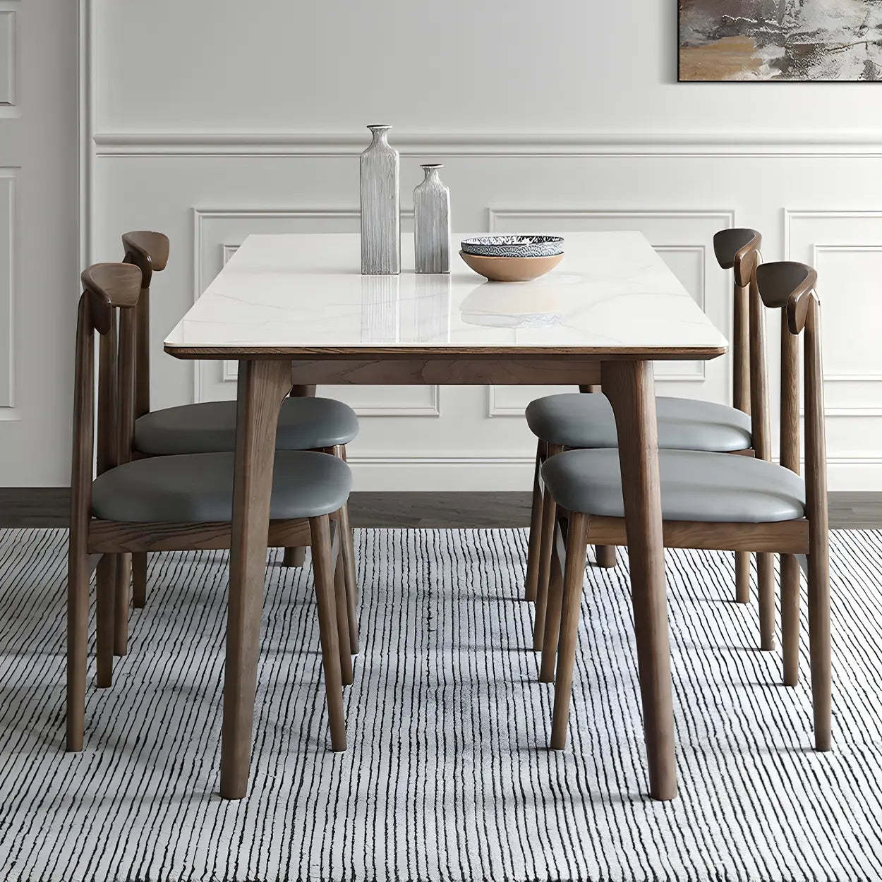 Modern Rectangular White Stone Dining Table — Table Only