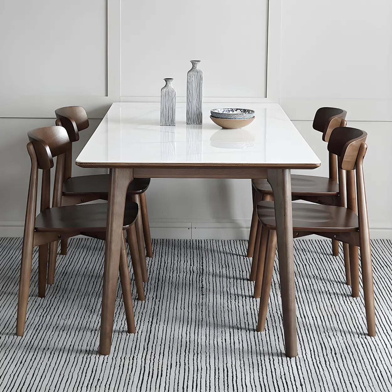 Modern Rectangular White Stone Dining Table