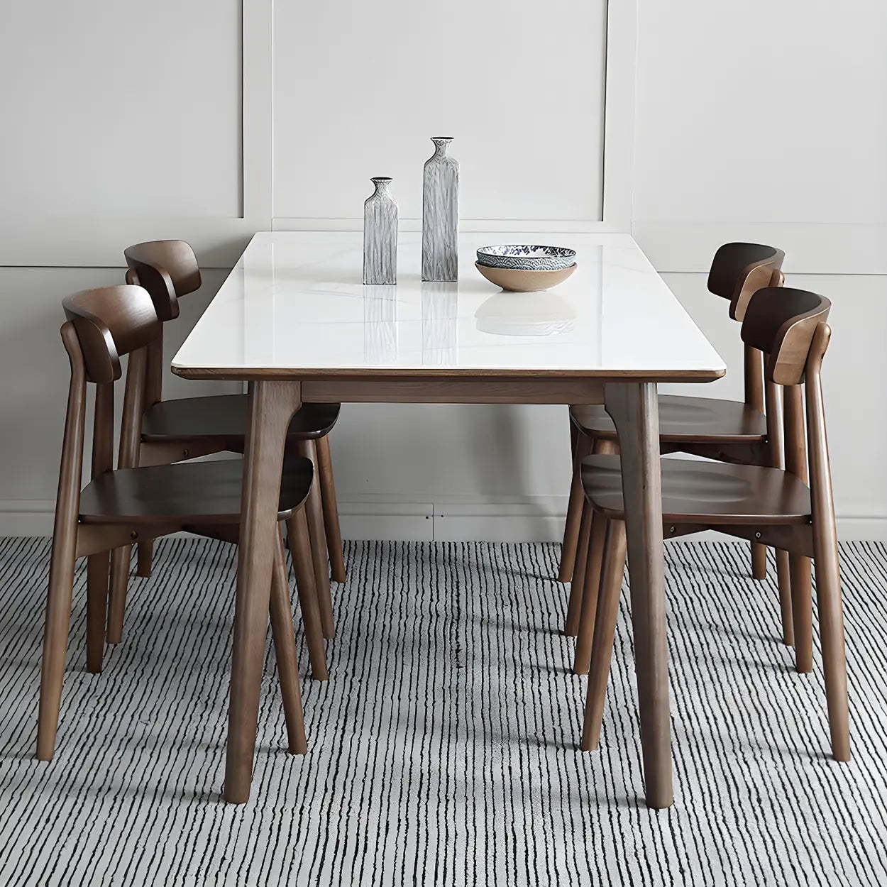 Modern Rectangular White Stone Dining Table