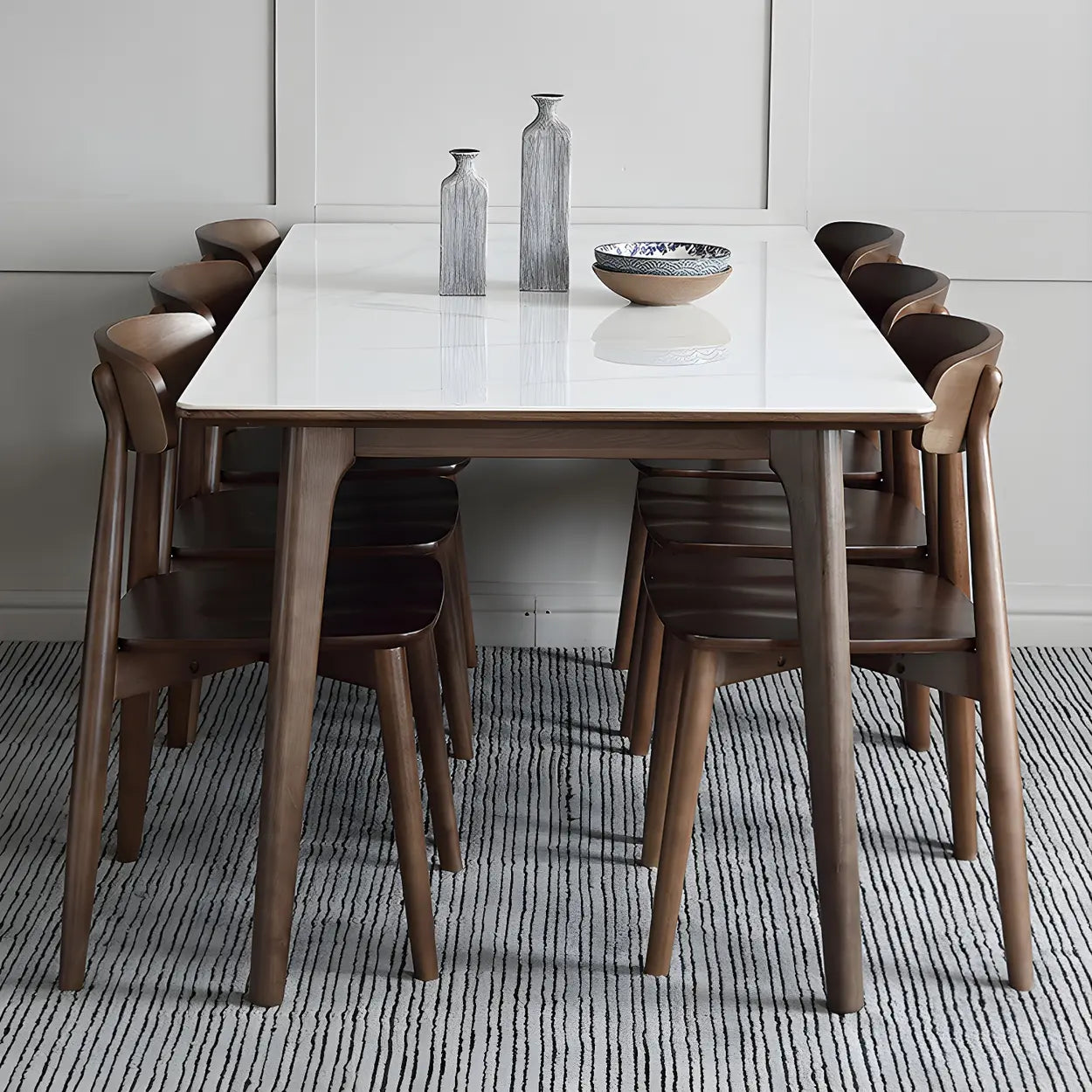 Modern Rectangular White Stone Dining Table
