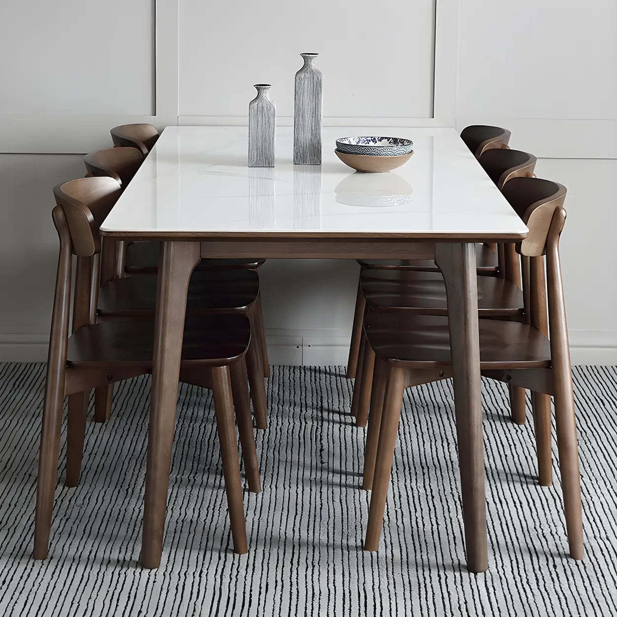 Modern Rectangular White Stone Dining Table