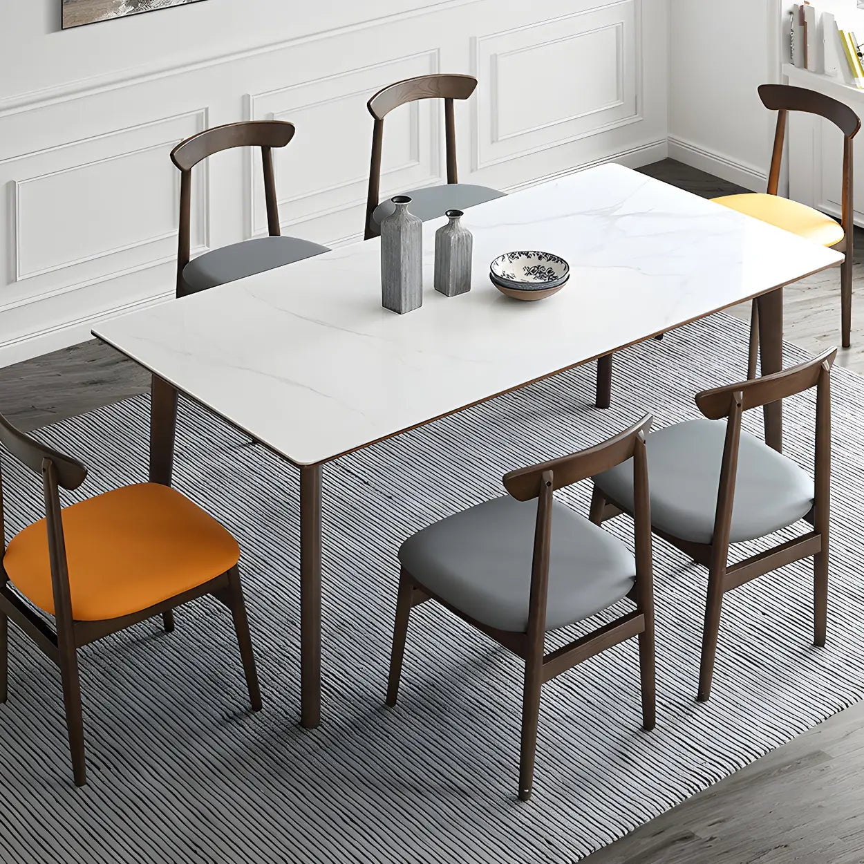 Modern Rectangular White Stone Dining Table — Table Only