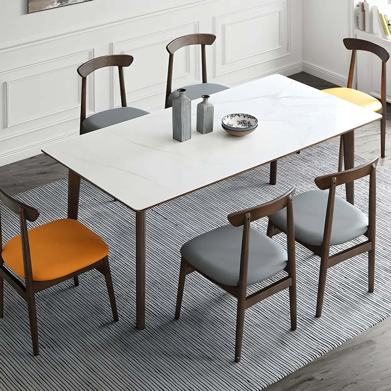 Modern Rectangular White Stone Dining Table — Table Only
