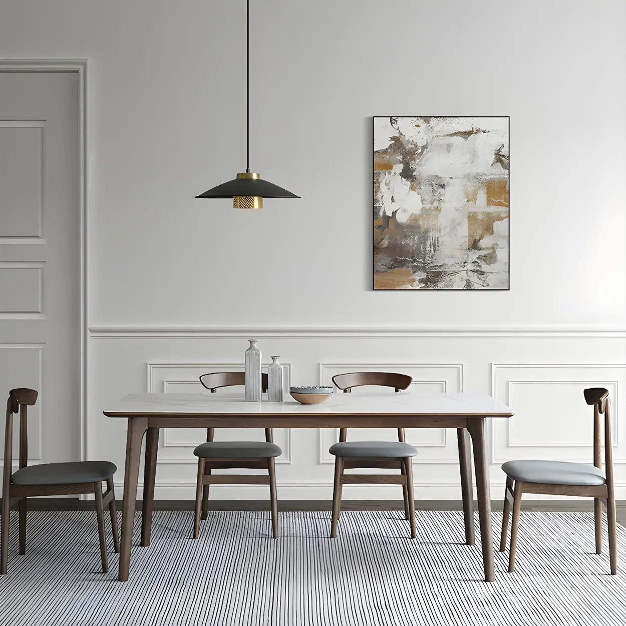 Modern Rectangular White Stone Dining Table — Table Only