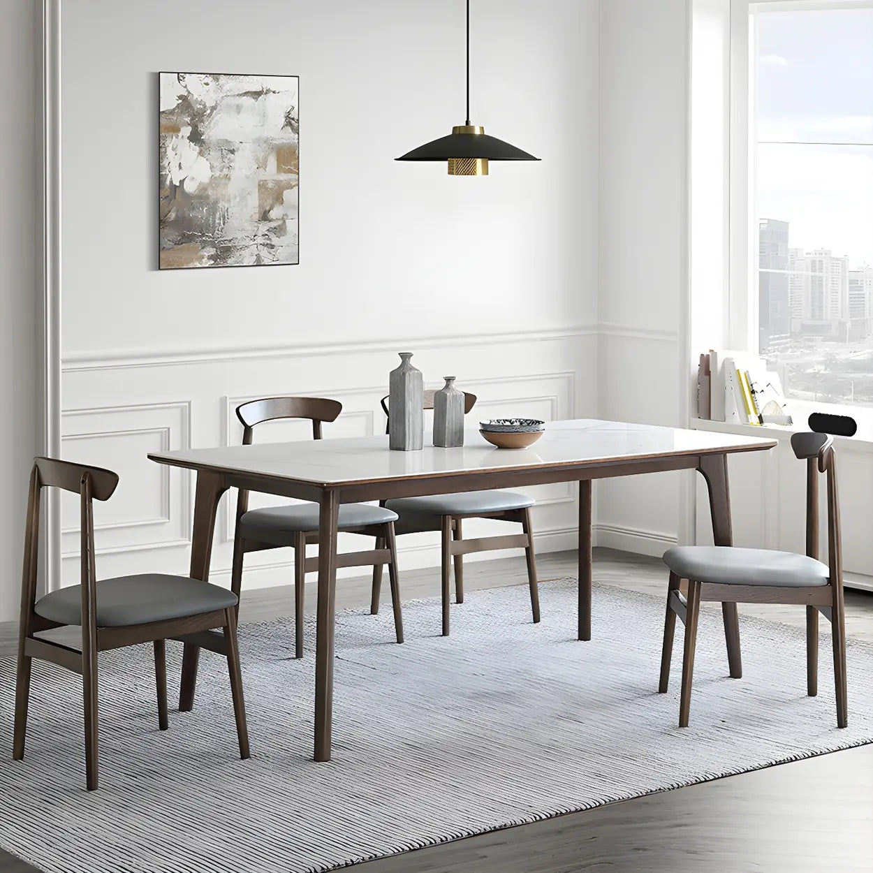Modern Rectangular White Stone Dining Table — Table Only