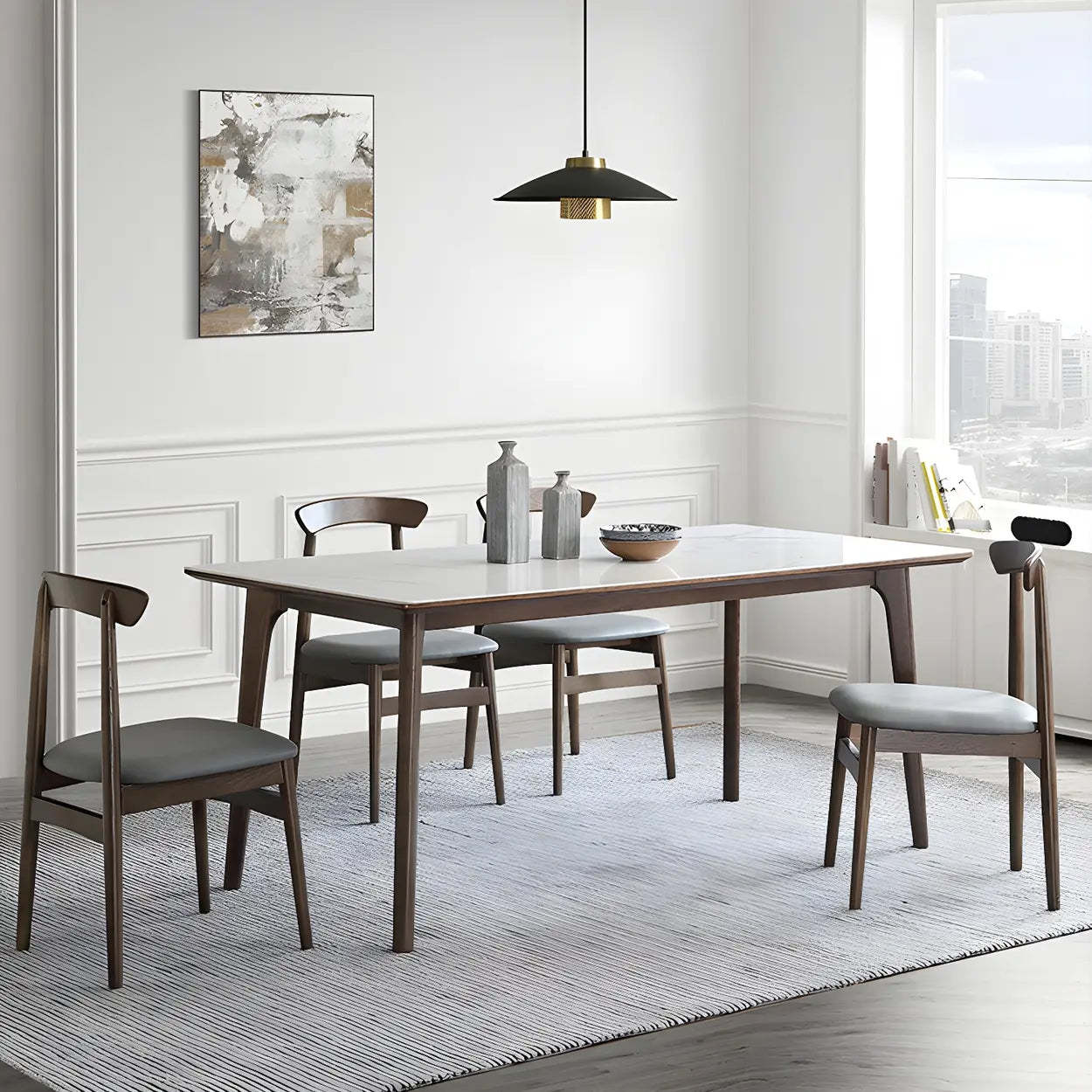 Modern Rectangular White Stone Dining Table — Table Only