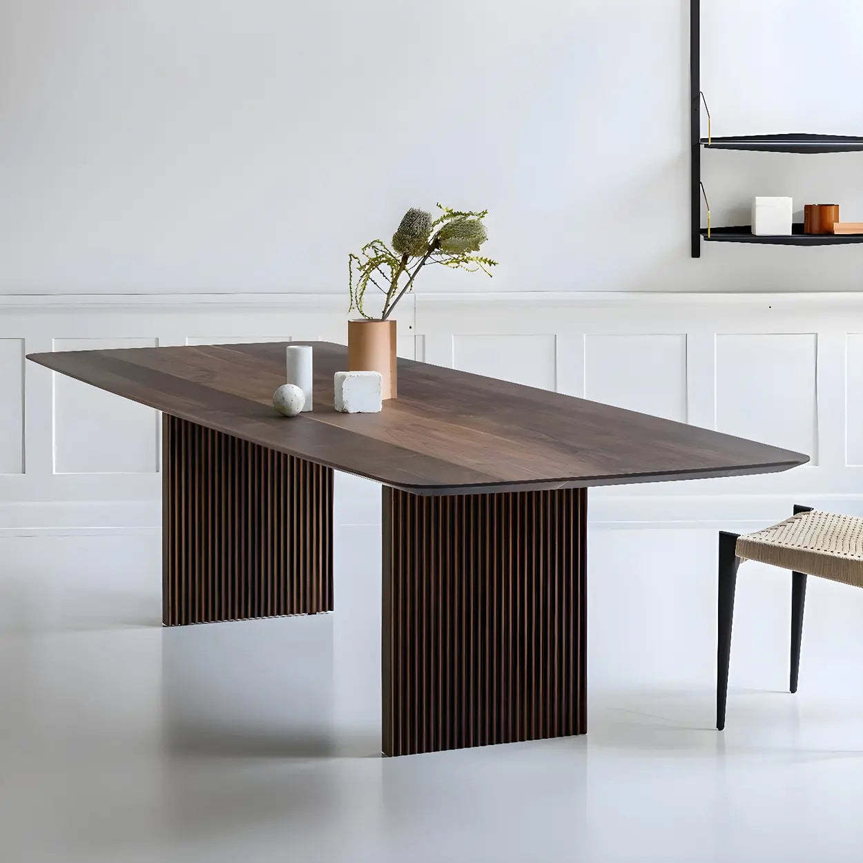 Modern Rectangle Walnut Large Dining Table — Natural Finish / Table Only