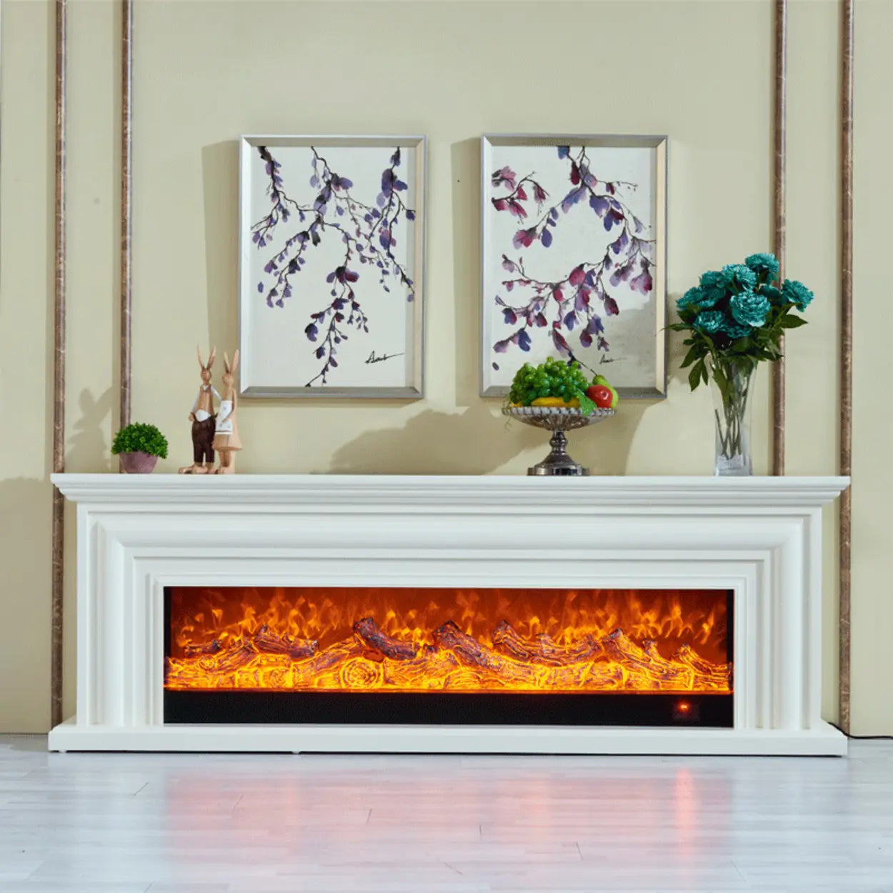 Modern White Fireplace TV Stand with Flame