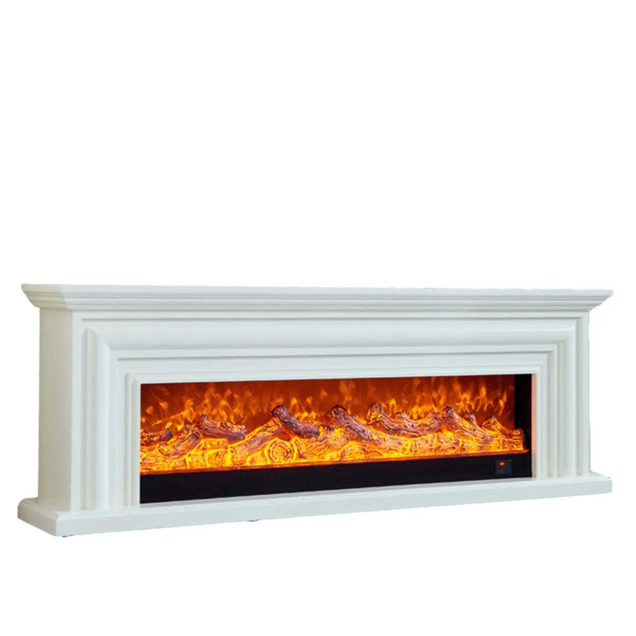 Modern White Fireplace TV Stand with Flame — White