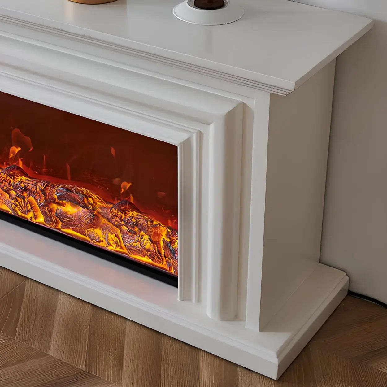 Modern White Fireplace TV Stand with Flame